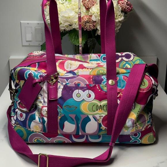 Coach Handbags - Rare Limited Edition Coach Poppy Pink Travel Bag with Whimsical Design EUC